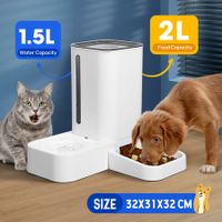 Automatic Cat Feeder 1.5L Water Dispenser 2L Food Bowl Auto Pet Feeding Gravity Fed for Small Medium Large Pets 2 In 1 Petscene