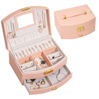Jewelry Organizer 2 Layer Jewelry Boxes PU Leather For Earrings Ring Bracelets For Mother's Day Gift (Pink)