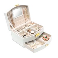 Jewelry Organizer 2 Layer Jewelry Boxes PU Leather For Earrings Ring Bracelets For Mother's Day Gift (White)