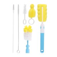 6 PCS Baby Bottle Nipple Brush Suit Set Flexible Rotating Sponge Head Cleaning Kit