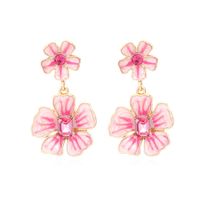 Colorful Enamel Inlaid Flower Earrings Vintage Design Forest-style Pink Oil Drop Floral Ear Pierce Drops