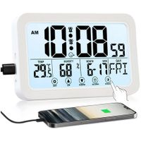 Digital Wall Clock Battery Operated,Digital Clock,Desk Clocks with Backlight,Temperature,Humidity (White)