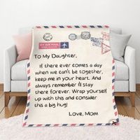 To My Daughter Letter Printed Quilts Dad Mom for Daughter's Air Mail Blanket Positive Encourage and Love Daughter's Flannel Blanket Gifts (50x60in)