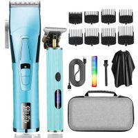 Hair Clippers with Beard Trimmer Set Cordless 2 Adjustable Speeds Haircut Kit T-Blade USB Rechargeable-Blue