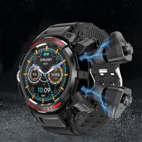 Newest 2 in 1 Men Smart Watch With TWS Earbuds AMOLED Bluetooth Headset Smartwatch With Speaker Tracker Music Sports Watches Color Black