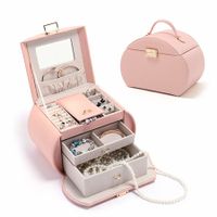 Jewelry Box 3 Tier Travel Jewelry Boxes Pu Leather Jewelry Handbag Organizer  Gift for Her Mother day Pink