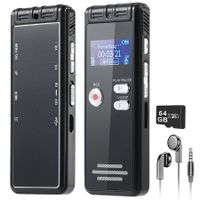 64GB Digital Voice Recorder for Lectures Meetings,Tape Recorder Audio Recording Device with Playback,3072kbps Dictaphone Sound Recorder,Password,Support TF Expansion