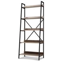 Artiss Bookshelf 5Tier Metal Bookcase Bookshelves Oak Book Shelf Display Storage