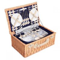 Alfresco 4 Person Picnic Basket Wicker Set Baskets Outdoor Insulated Blanket Navy