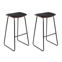 Artiss Set of 2 Backless PU Leather Bar Stools - Black and Wood