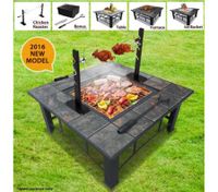 5-in-1 Multi-Function BBQ Pit Table with Removable Chicken Roaster