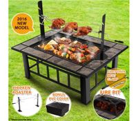 3-in-1 Extra Long Multi-Function BBQ Pit Table with Removable Chicken Roaster