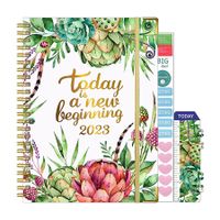 Weekly Monthly Planner, Spiral Calendar Planner with Hardcover, Tabs, Back Pocket, Stickers, Bookmark