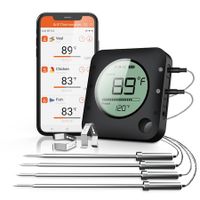 Digital Meat Thermometer Wireless Bluetooth for BBQ Smoker Kitchen Cooking Grill Thermometer Timer-4 Probes