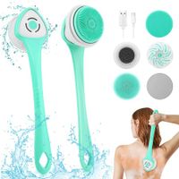 Electric Body Bath Brush, Rechargeable Back Brush Long Handle for Shower with 5 Spin Shower Facial Brush Head h for Women Men