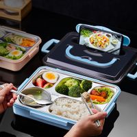 304 Stainless Steel Plate Student Canteen Microwave Bento Heating Portable Fast Food Insulation Compartments Lunch Box