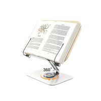 Book Stand for Reading,Adjustable Holder with 360°Rotating Base & Page Clips,Foldable Desktop Ricer for Cookbook,Sheet Music,Laptop,Recipe,Textbook,Hands Free,Wood,Aluminium