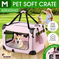 Soft Dog Crate Kennel Pet Cage Cat Travel Carrier Puppy Carry Bag Foldable Portable Medium Size Pink