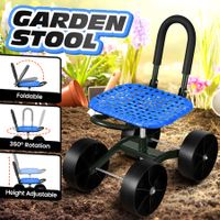 Garden Seat Stool with Wheels Pad Farm Cart Rolling Gardening Work Folding Height Adjustable 360 Degree Rotate Home Yard Weeding Helper Blue