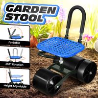 Garden Stool on Wheels Folding Rolling Seat Height Adjustable 360 Degree Rotate Gardening Tool Swivel Work Farm Cart Home Yard Helper Blue