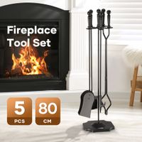 5PCS Fireplace Tool Set Firepit Accessories Poker Fire Tongs Shovel Brush Black Cast Iron