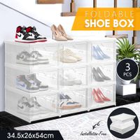 3 Tier Shoe Boxes Organiser Storage Shoebox Containers Clear Plastic Display Case Sneaker Bins Holder Stackable Folding