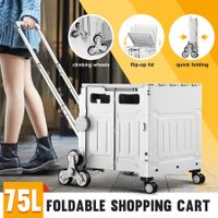 Foldable Shopping Cart Trolley Basket Stair Climbing Utility Crate Luggage Grocery Storage Rolling Stairs Personal Travel Market Camping Seat 75L