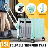 Foldable Shopping Cart Trolley Basket with Wheels Utility Grocery Market Rolling Crate Personal Storage Seat Portable Camping Travel 75L