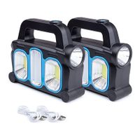 2 Pack Solar Flashlight 3 in 1 COB LED USB Rechargeable, Charging for Devices, Waterproof Emergency LED Flashlight Handheld