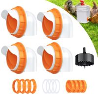 DIY Chicken Feeder 4 Ports Automatic Poultry Feeder with 4Pcs Stopper & 1 Hole Saw, Weatherproof Reusable Gravity Chicken Feeder Kits (Orange)