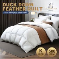 King Size Quilt Duvet Bedding Duck Feather Down Winter Bed Comforter 500GSM Breathable Lightweight Cotton Cover White 210x240cm