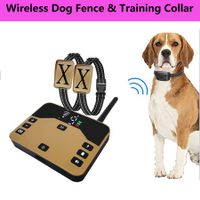 2 in 1 Pet Dog Electric Fence System Rechargeable Waterproof Receiver Adjustable Dog Training Collar Electric Fence Containment System For Two Dog Color Gold