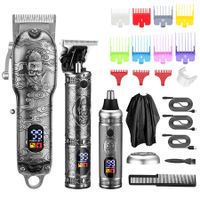 Hair Clippers for Man T-Blade Trimmer Nose Hair Trimmer Set Cordless Barber Clippers Cutting Beard LCD Display-Silver