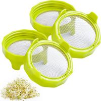 Sprouting lids,Plastic Sprout Lid with Stainless Steel Screen for Wide Mouth Mason Jars,Germination Kit Sprouter Sprout Maker with Stand Water Tray Grow Bean Sprouts,Broccoli Seeds,Alfalfa,Salad (Green,4Pack)