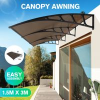 Window Door Awning Outdoor Patio Canopy Deck Balcony Porch House Cover Sun Shade Rain Snow UV Shield Polycarbonate Brown 1.5x3m