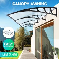 Window Door Awning 1.5x4m Outdoor Patio Canopy House Porch Deck Balcony Cover Outside Sun Shade Rain Snow UV Shield Clear Polycarbonate