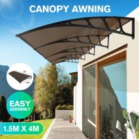 Window Awning Front Door Outdoor Patio Canopy 1.5x4m House Deck Porch Balcony Cover Sun Shade Rain Snow UV Shield Polycarbonate Brown