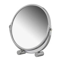 Portable Chromed Metal Cosmetic Vanity Mirror with up to 3X Magnification, Round Double-Sided Make Up Mirror, Table Rotating Bathroom Shaving Mirror