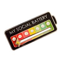 Social Battery Pin, Social Battery Lapel Pin, Enamel Lapel Pins for Men Women 6 x 2.3 cm