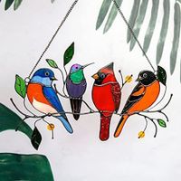 Birds Suncatcher Window Hanging Decor - Cardinal Hummingbird Dove Blue Jay (Double-Side Colorful Painted