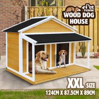 Dog House Kennel Wooden Raised Pet Puppy Home Shelter Indoor Outdoor with Porch Doors Asphalt Roof XXL