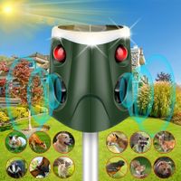 Ultrasonic Outdoor Solar Animal Repeller with 3-Side Motion Activated Flashing Lights for Cat Raccoon Rabbit Deer