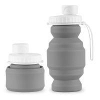 Collapsible Water Bottles Cups Leakproof Valve Reusable BPA Free Silicone Foldable Travel Water Bottle Cup for Gym Camping Hiking Travel Sports Lightweight Durable (11oz,Grey)