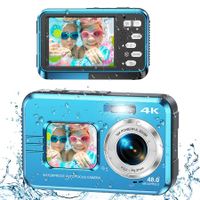 Underwater Cameras,4K Waterproof Digital Camera 48 MP Autofocus Function Selfie Dual Screens with 16X Digital Zoom Compact Portable 11FT Underwater Camera for Snorkeling,Waterproof,2 battery (Blue)