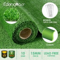 Artificial Grass Synthetic Turf 10SQM 1x10m Roll Fireproof Lawn Fake Olive Faux Plastic Yarn Mat Flooring Carpet Decor 15mm 10 Pins