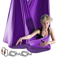 5m Aerial Silks Aerial Yoga Hammock Kit Yoga Swing Set Anti-Gravity Flying for Fitness, Low Non Stretch Nylon Fabric Hardware Included for Dance Purple