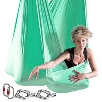 5m Aerial Silks Aerial Yoga Hammock Kit Yoga Swing Set Anti-Gravity Flying for Fitness, Low Non Stretch Nylon Fabric Hardware Included for Dance Green