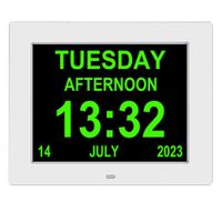 Premium Digital Alarm Clock ,8 inch desktop electronic alarm clock, digital photo frame, the elderly calendar alarm clock,Perfect for Seniors White