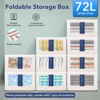 72L Storage Container Box Plastic Large Toy Tool Organiser Stackable Collapsible Clothes Wardrobe Pantry Bin