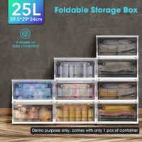 25L Storage Box Container Plastic Large Organiser Stackable Collapsible Tool Toy Wardrobe Clothes Pantry Bin